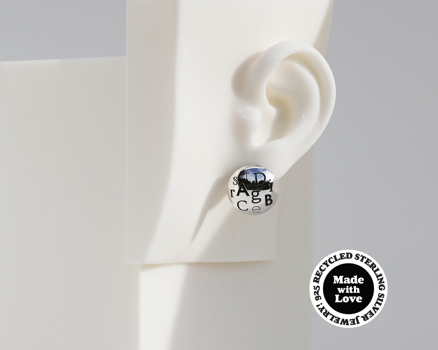 Mismatched "Numbers" & "Letters" Sterling Silver Dome Earrings #AD004