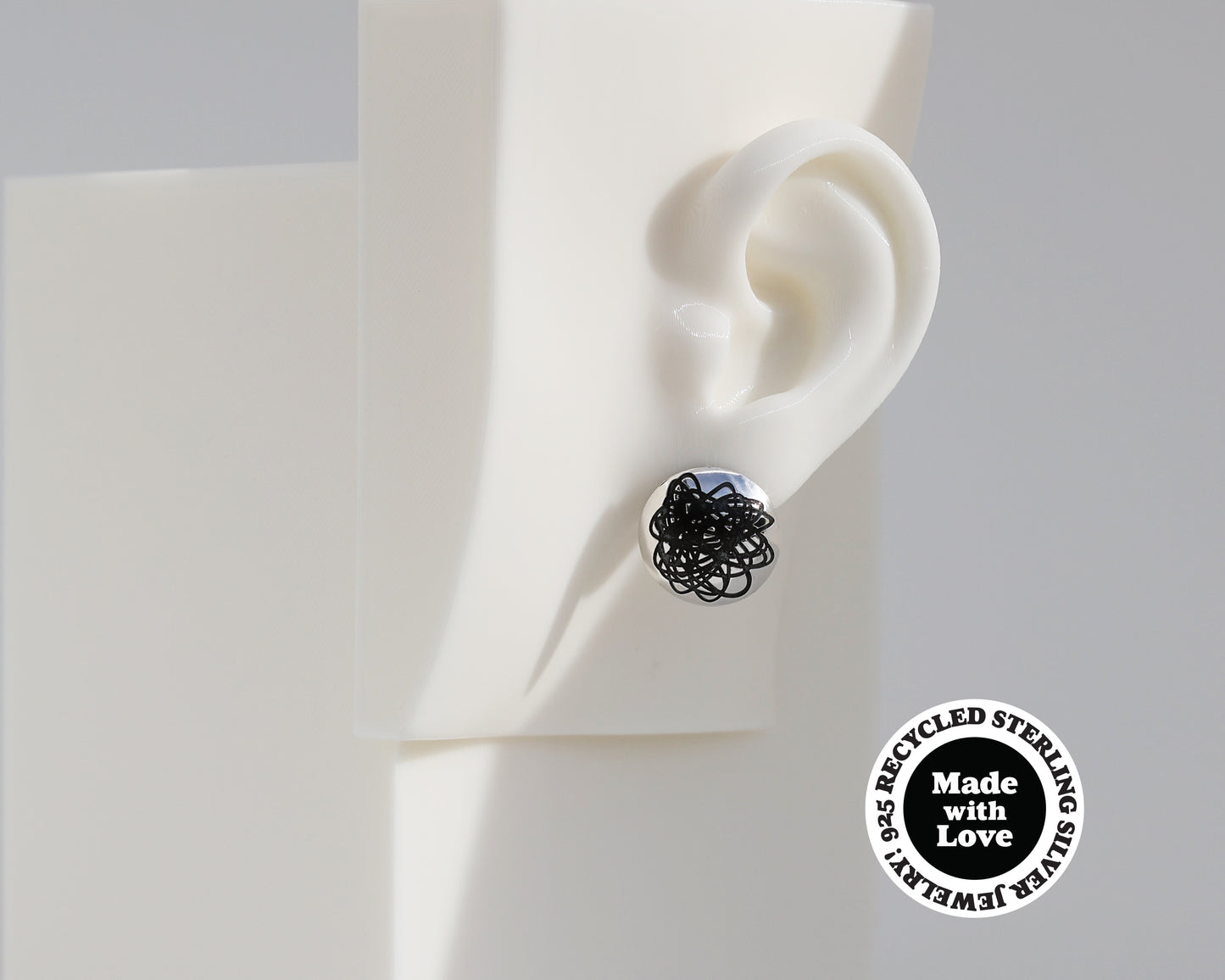 Mismatched "Graffiti" & "Scribble" Sterling Silver Dome Earrings #AD007