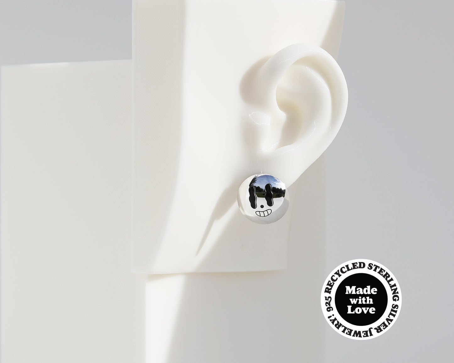 Mismatched "Happy Heart" & "Happy Face" Sterling Silver Dome Earrings #AD008