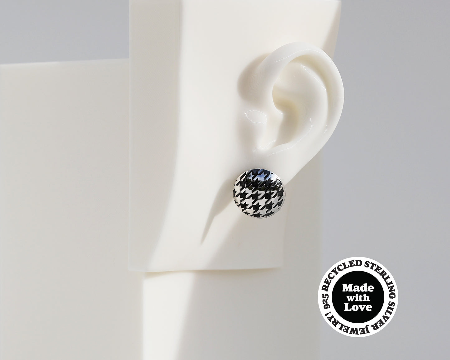 Mismatched "Plaid" & "Houndstooth" Sterling Silver Dome Earrings #AD009