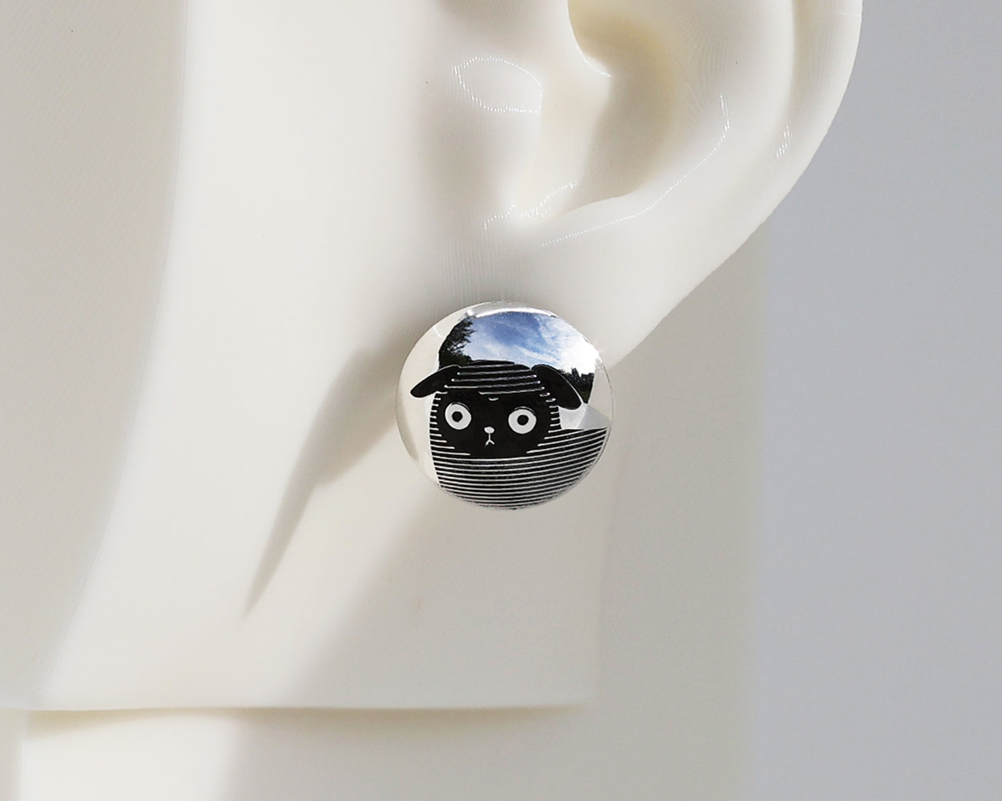 Mismatched "Pug the Pugs" Sterling Silver Dome Earrings #A010