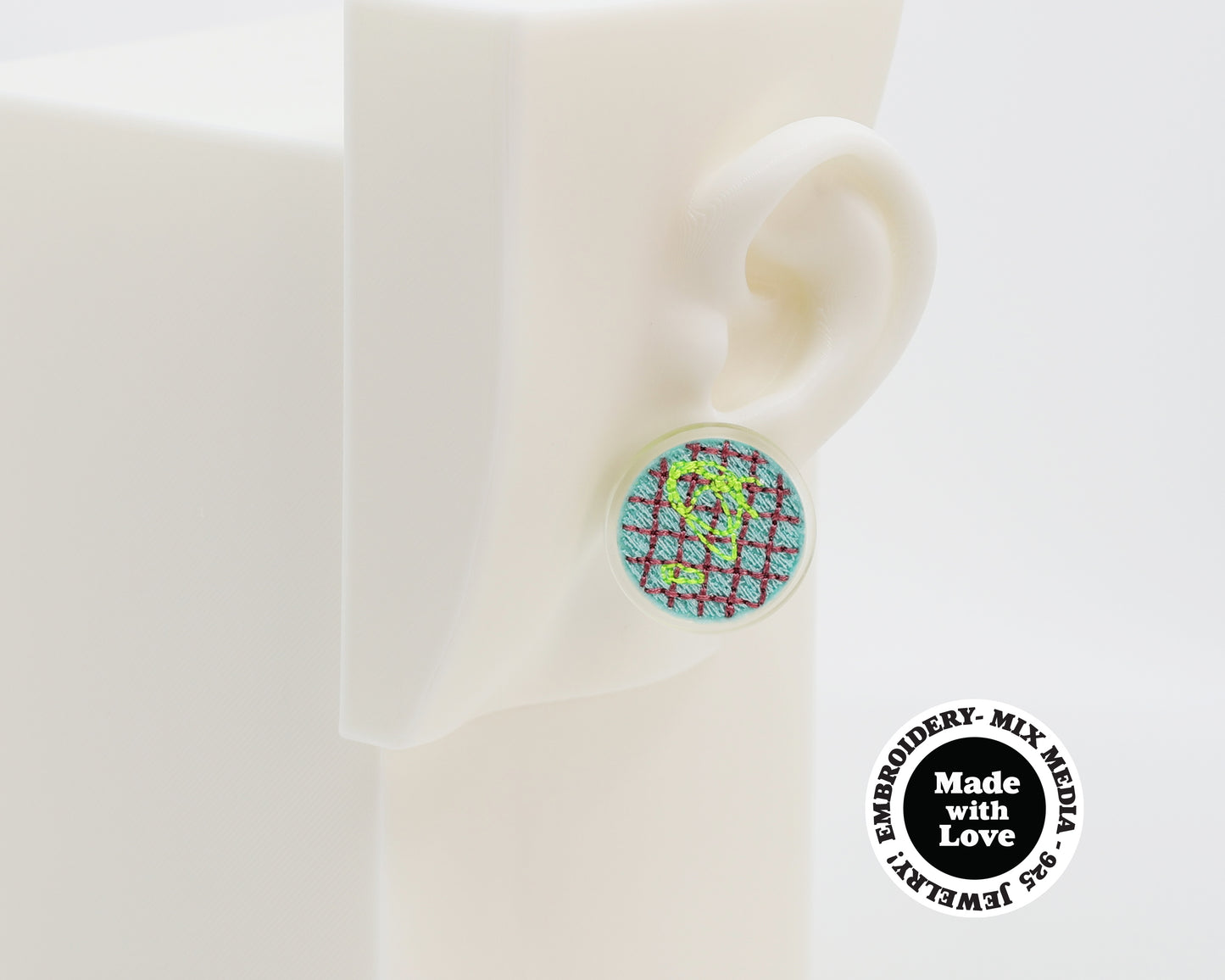 Asymmetrical Embroidery Note #A003 Earrings