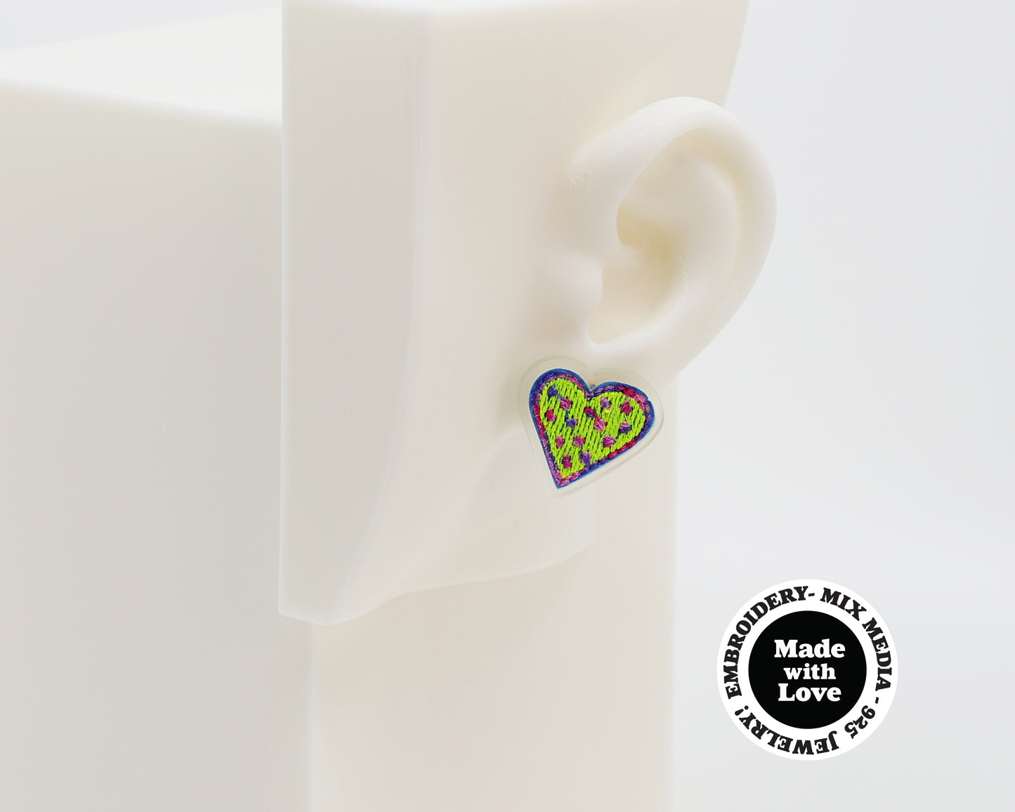 Embroidery Heart #A002 Earrings