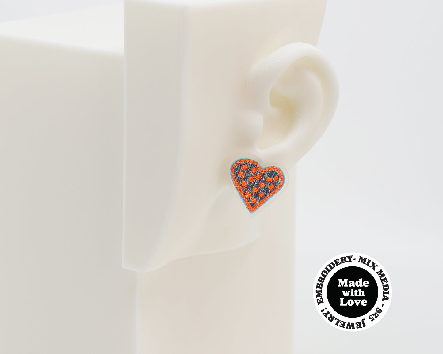 Embroidery Heart #A003 Earrings