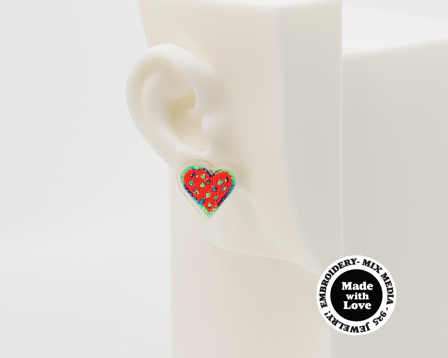 Embroidery Heart #A007 Earrings
