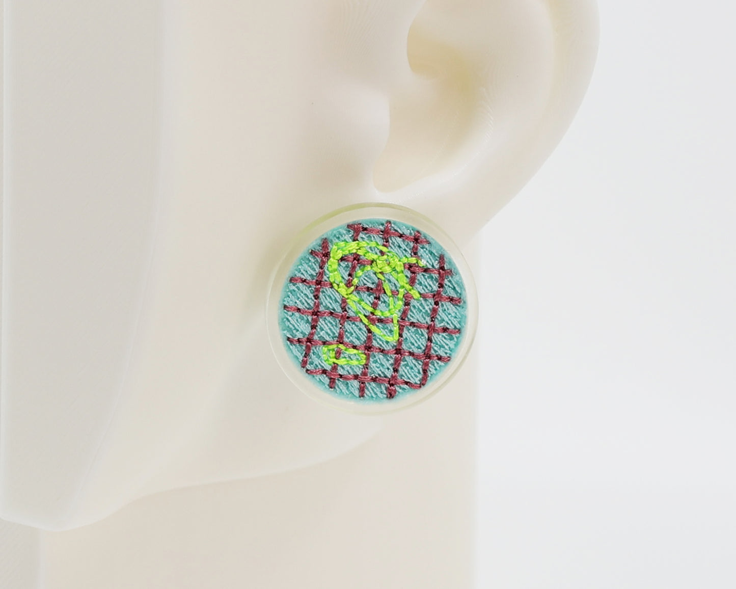 Asymmetrical Embroidery Note #A003 Earrings