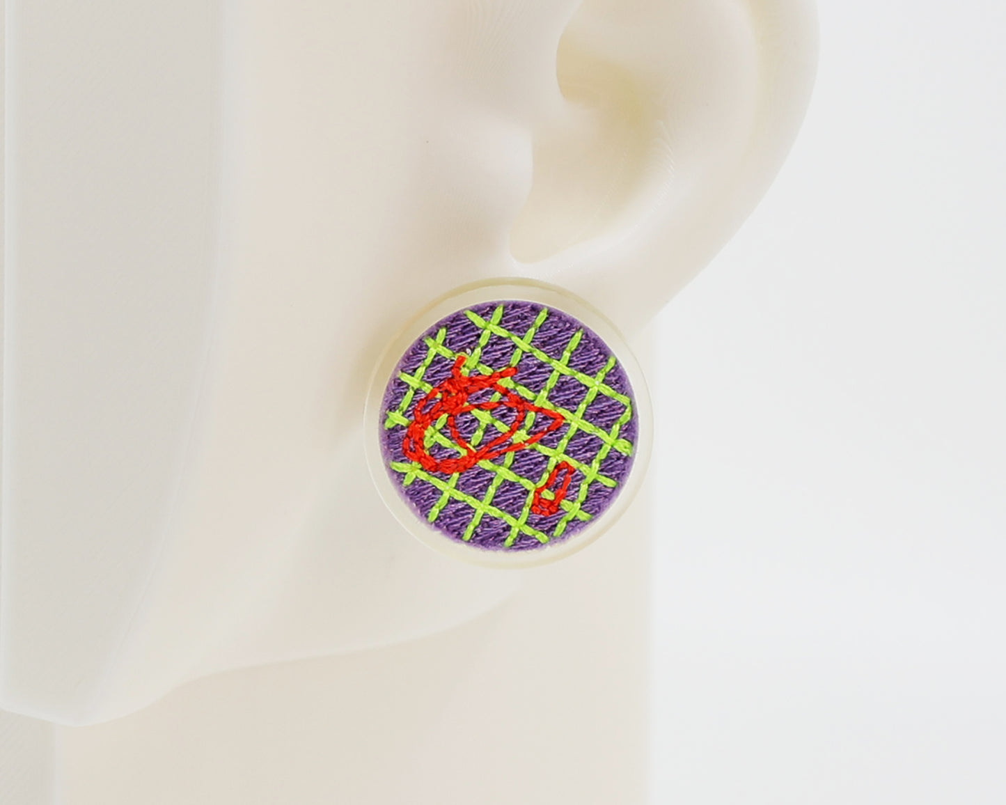 Asymmetrical Embroidery Note #A007 Earrings