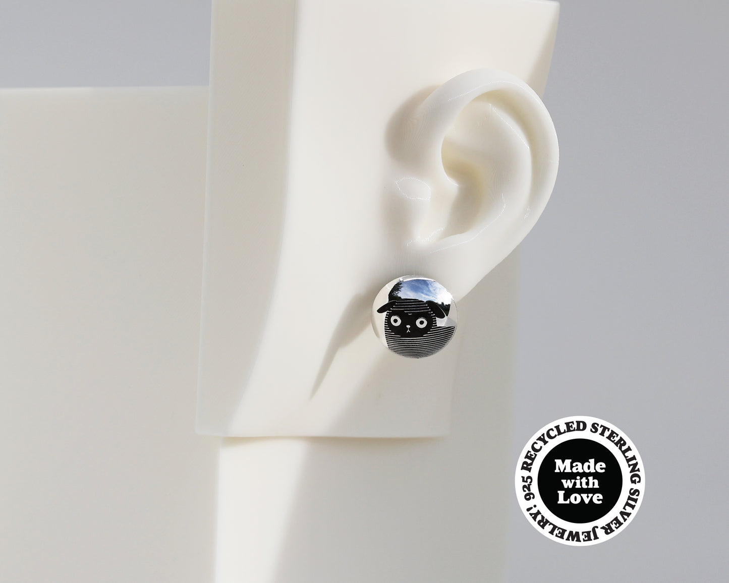 Mismatched Pugs Sterling Silver Dome Earrings #AD010