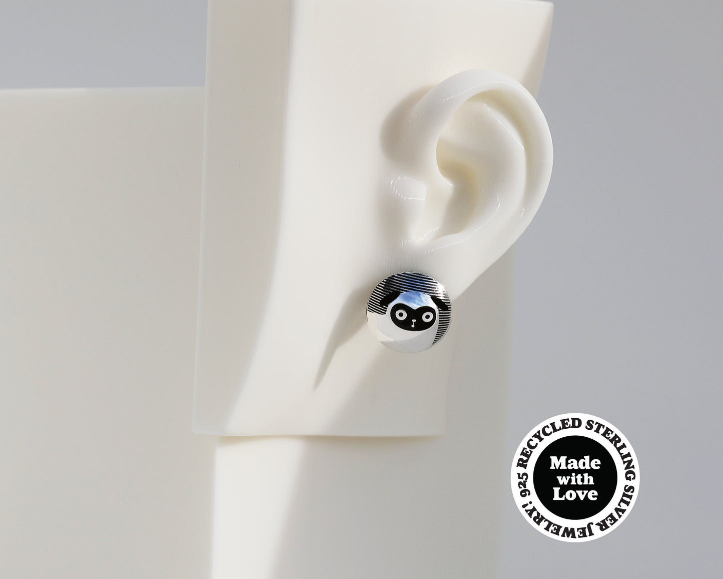 Mismatched Pugs Sterling Silver Dome Earrings #AD010