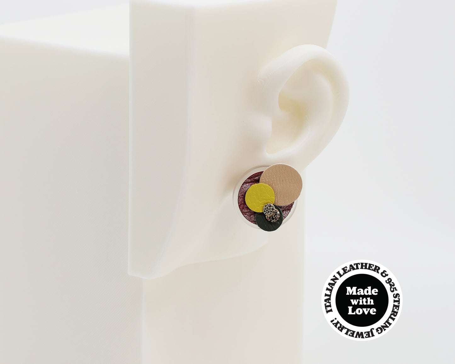 Asymmetrical Italian Leather Circle Earrings #A002