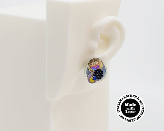Asymmetrical Italian Leather Circle Earrings #A006