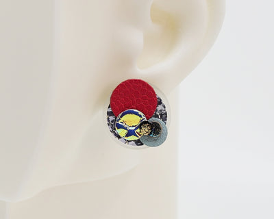 Asymmetrical Italian Leather Circle Earrings #A008