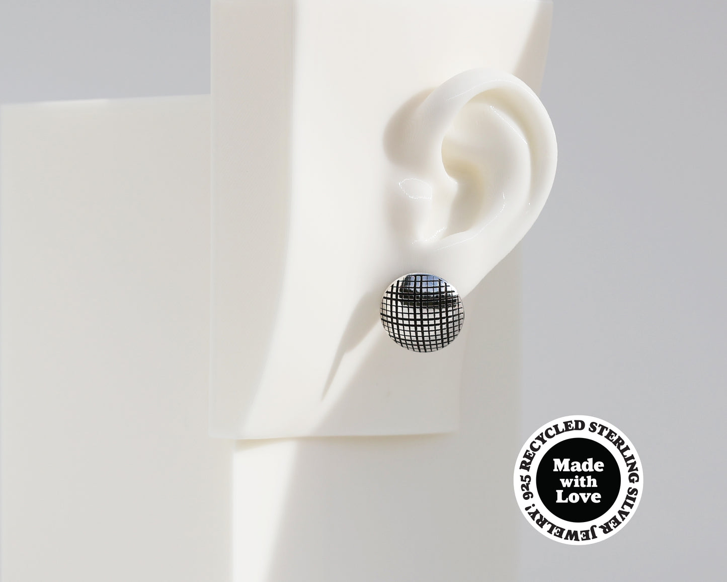 Mismatched "Leopard Print" & "Grid" Sterling Silver Dome Earrings #AD001