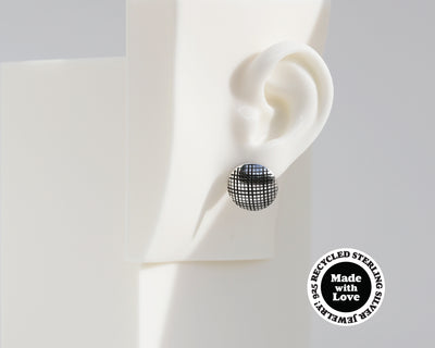 Mismatched "Leopard Print" & "Grid" Sterling Silver Dome Earrings #AD001