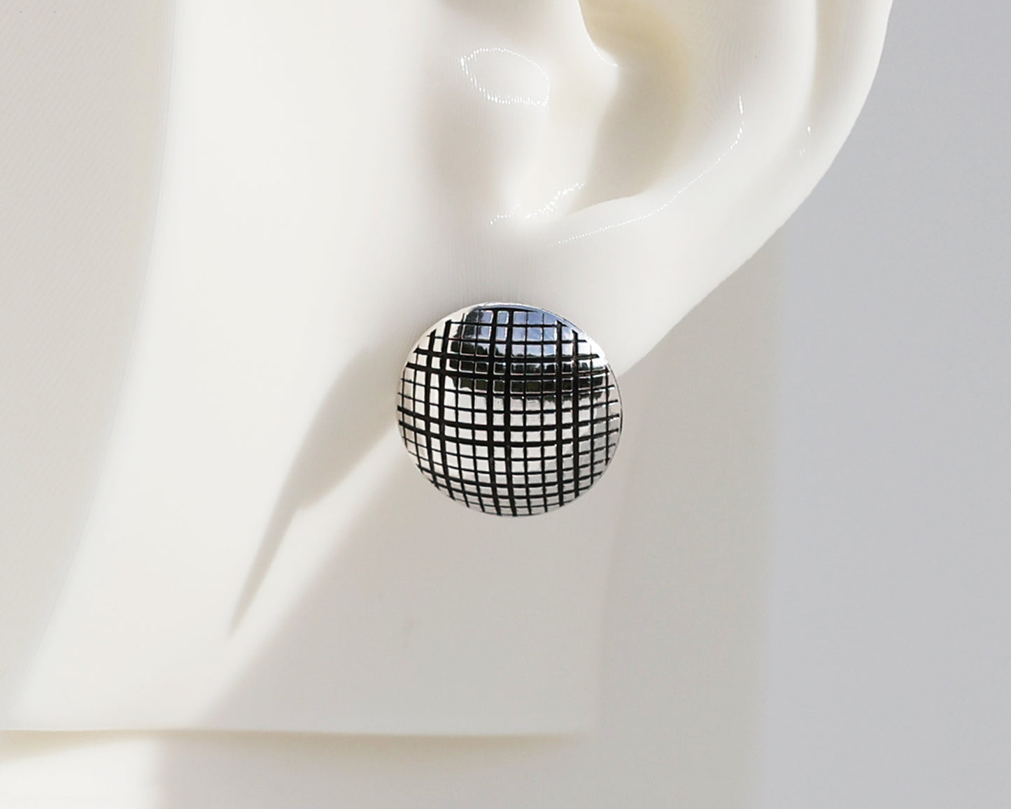 Mismatched "Leopard Print" & "Grid" Sterling Silver Dome Earrings #AD001