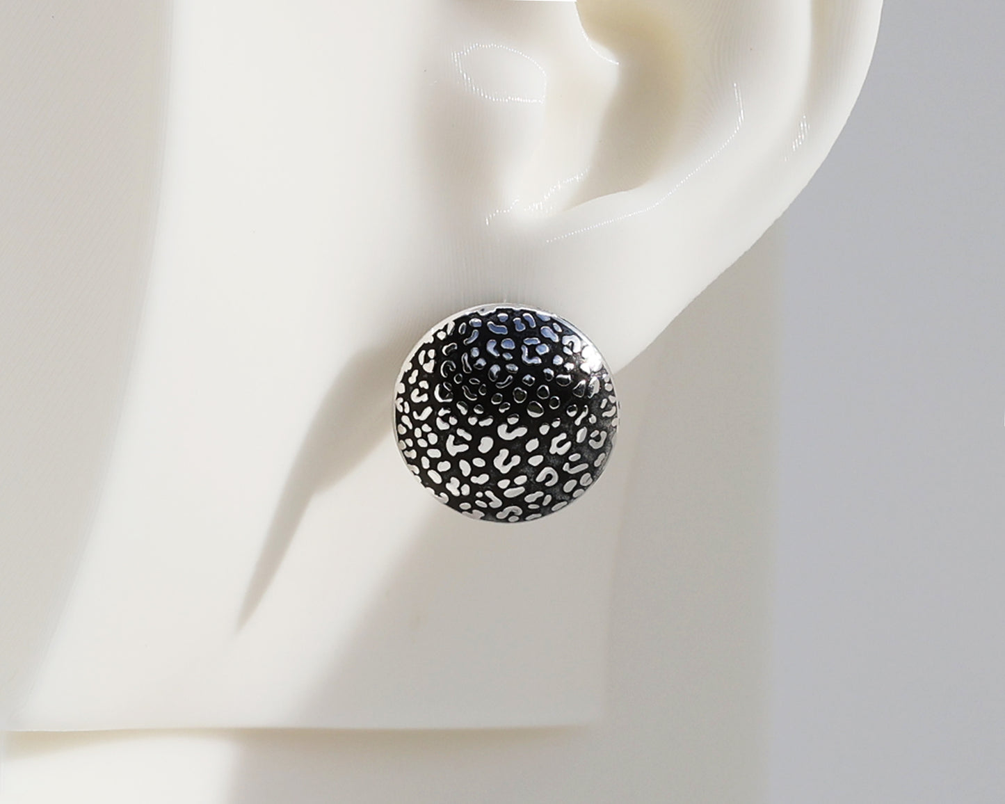 Mismatched "Leopard Print" & "Grid" Sterling Silver Dome Earrings #AD001