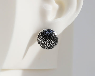 Mismatched "Leopard Print" & "Grid" Sterling Silver Dome Earrings #AD001