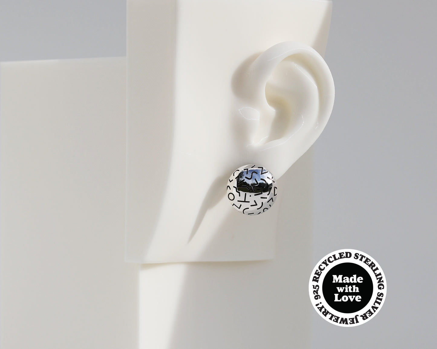 Mismatched "Memphis Style" & "Grid" Sterling Silver Dome Earrings #AD002