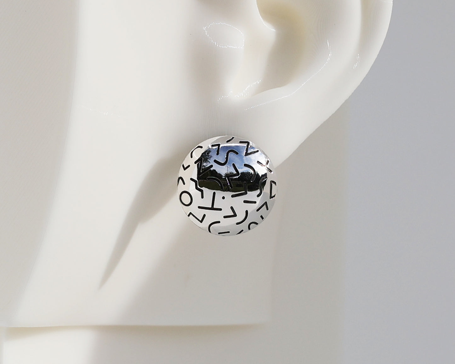 Mismatched "Memphis Style" & "Grid" Sterling Silver Dome Earrings #AD002