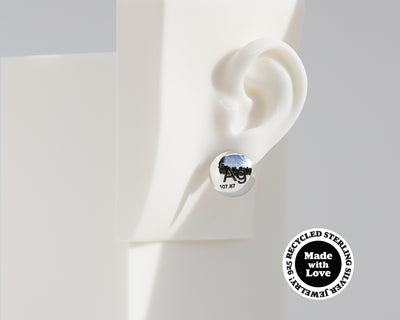 Mismatched "Ag" & "Made with Love" Sterling Silver Dome Earrings #AD003