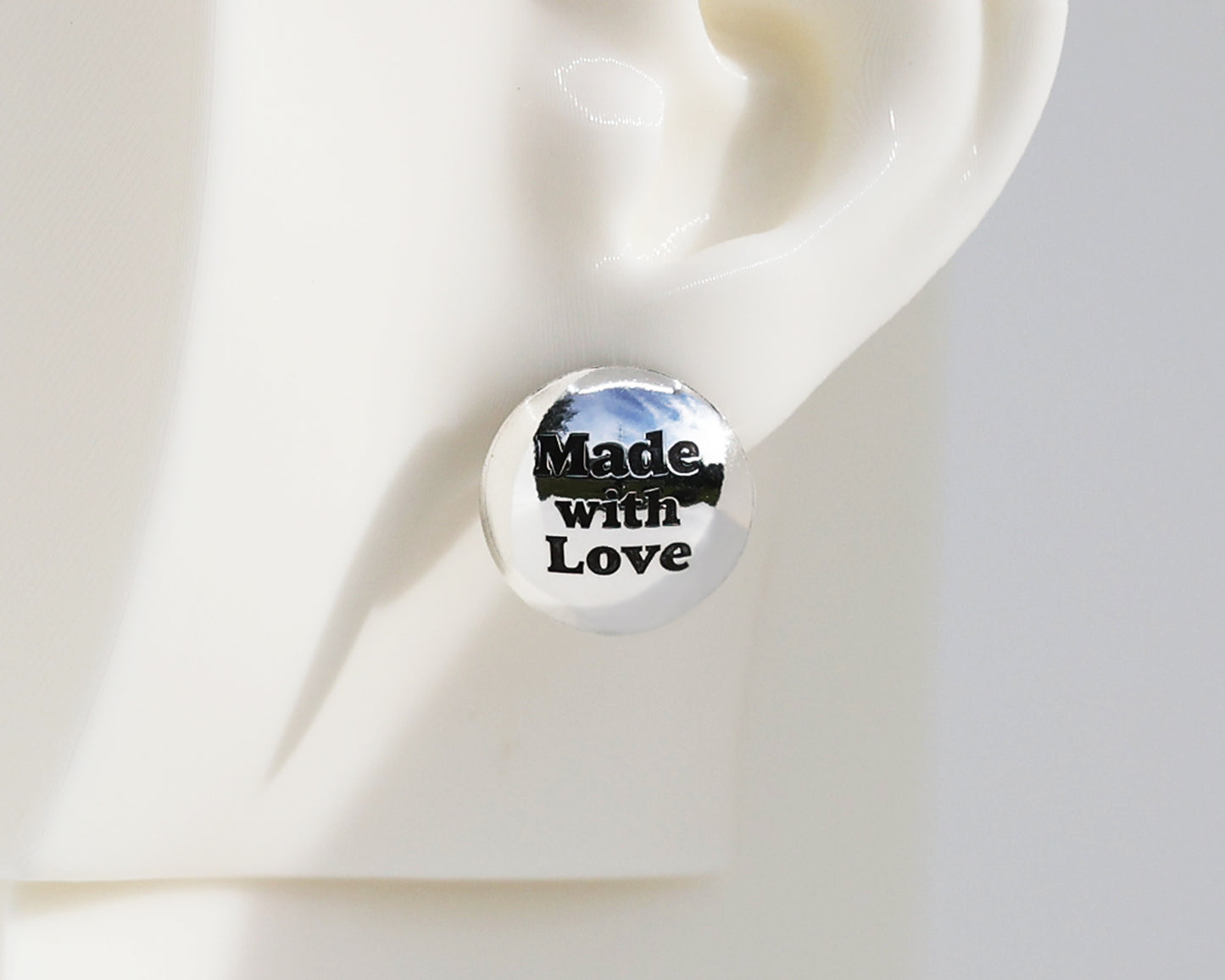 Mismatched "Ag" & "Made with Love" Sterling Silver Dome Earrings #AD003