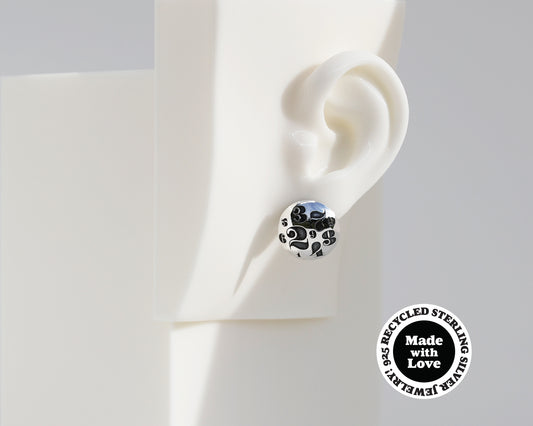 "Numbers" & "Letters" Sterling Silver Dome Earrings #AD004