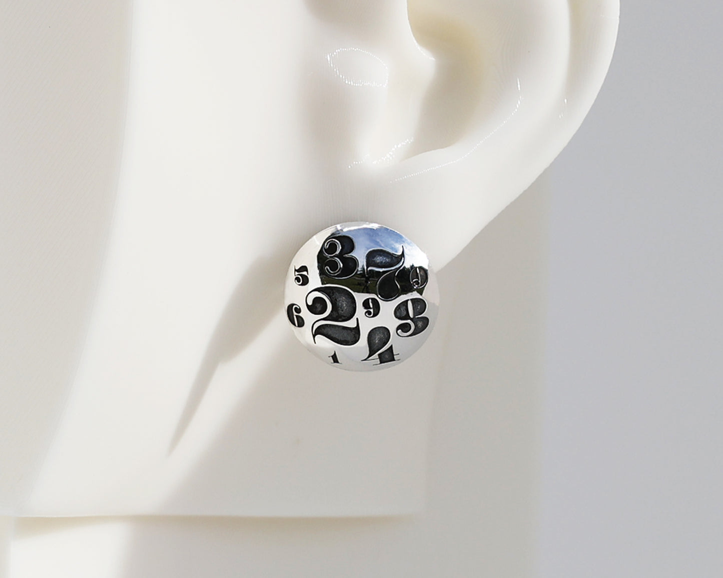 Mismatched "Numbers" & "Letters" Sterling Silver Dome Earrings #AD004