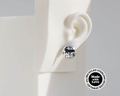 Mismatched "Numbers" & "Letters" Sterling Silver Dome Earrings #AD004