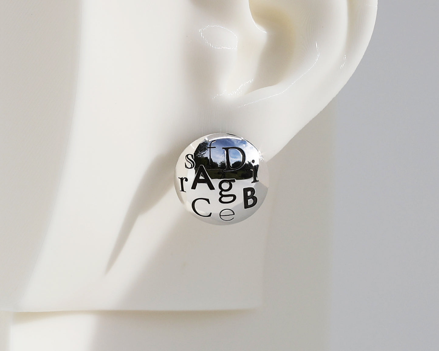 Mismatched "Numbers" & "Letters" Sterling Silver Dome Earrings #AD004