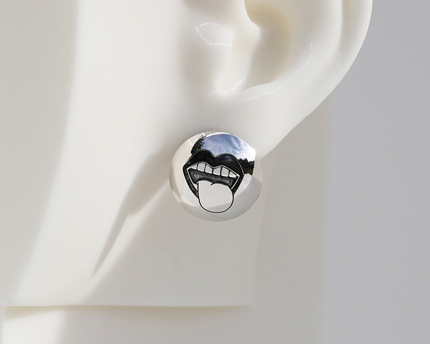 Mismatched "Lips" & "Tongue" Sterling Silver Dome Earrings #AD005