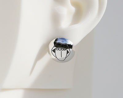 Mismatched "Lips" & "Tongue" Sterling Silver Dome Earrings #AD005