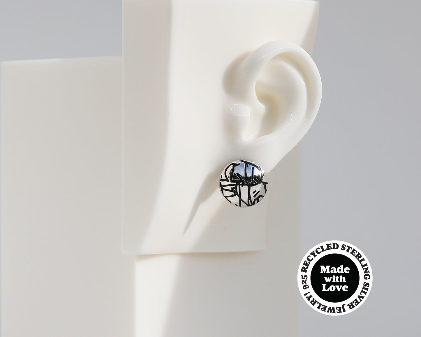 Mismatched "Graffiti" & "Scribble" Sterling Silver Dome Earrings #AD007
