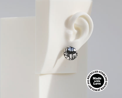 Mismatched "Graffiti" & "Scribble" Sterling Silver Dome Earrings #AD007