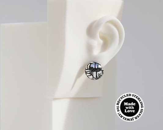 "Graffiti" & "Scribble" Sterling Silver Dome Earrings #AD007