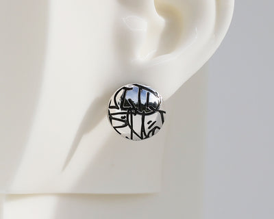 Mismatched "Graffiti" & "Scribble" Sterling Silver Dome Earrings #AD007