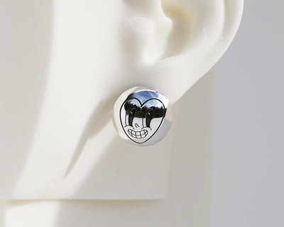 Mismatched "Happy Heart" & "Happy Face" Sterling Silver Dome Earrings #AD008