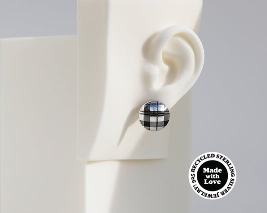 "Plaid" & "Houndstooth" Sterling Silver Dome Earrings #AD009