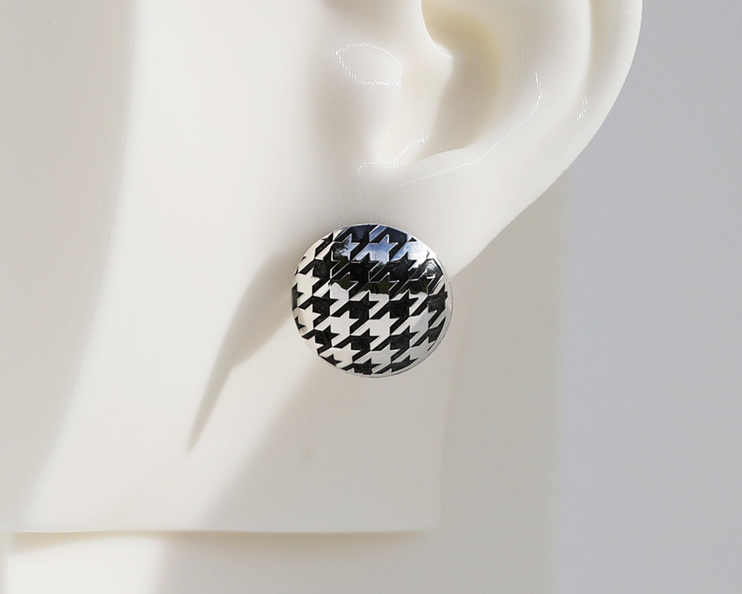 Mismatched "Plaid" & "Houndstooth" Sterling Silver Dome Earrings #AD009