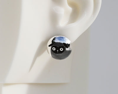 Mismatched "Pug the Pugs" Sterling Silver Dome Earrings #A010