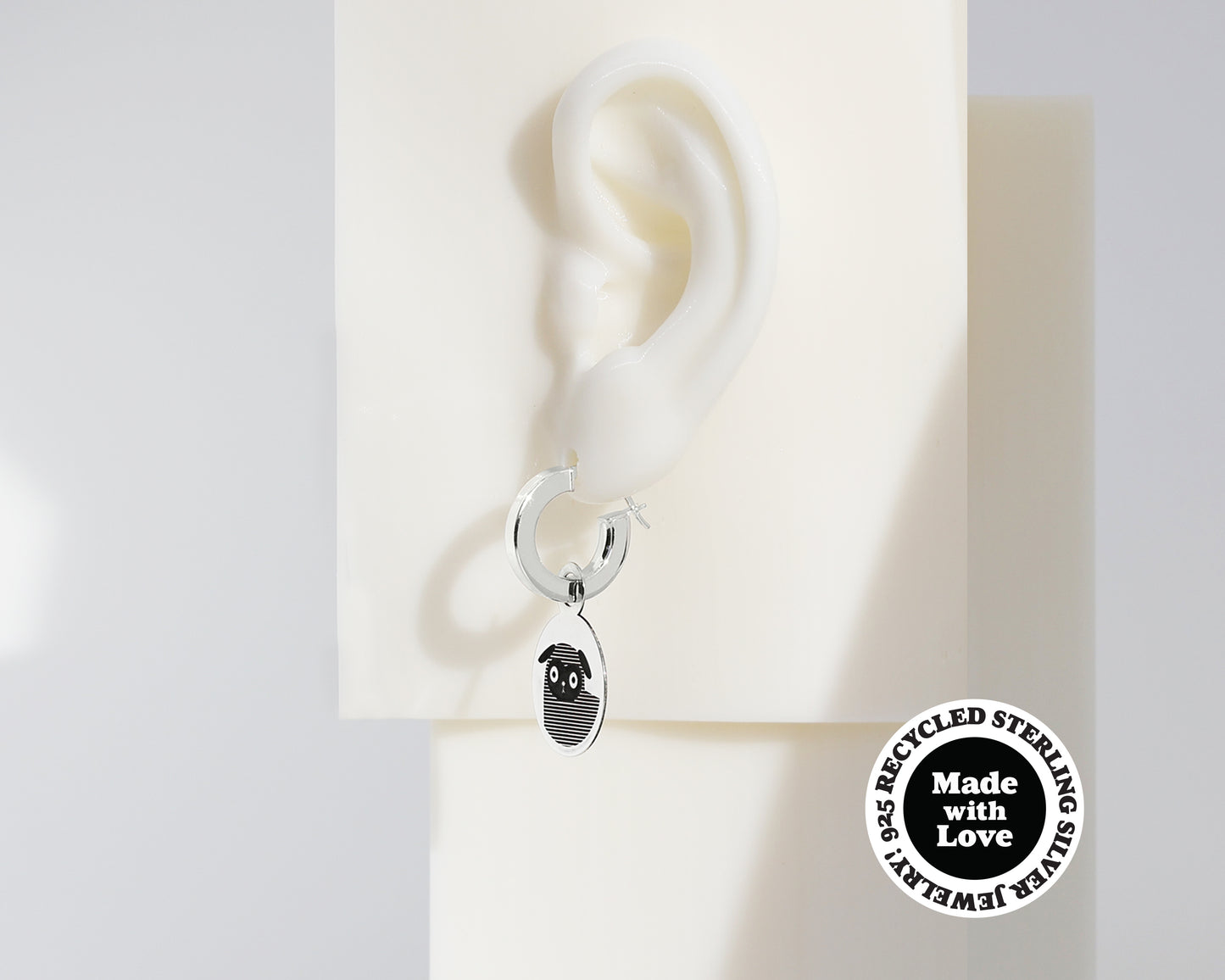 Sterling Silver Hoop Pug, The Pug Charm Earrings #AL004