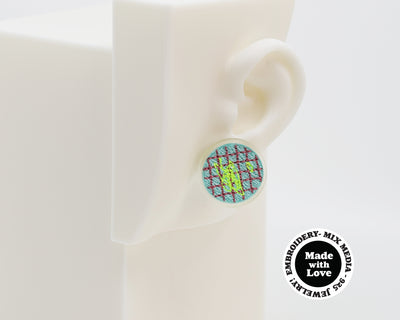 Asymmetrical Embroidery Note #A003 Earrings