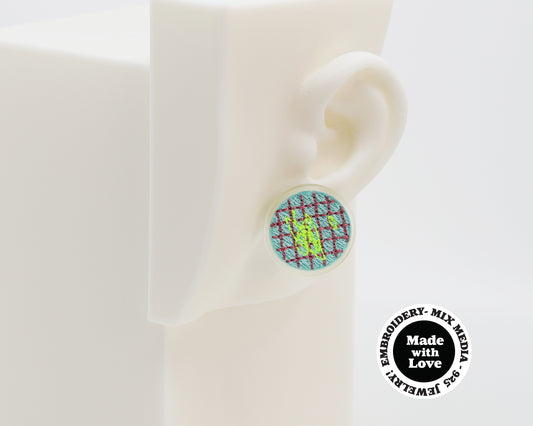 Asymmetrical Embroidery Note #A003 Earrings