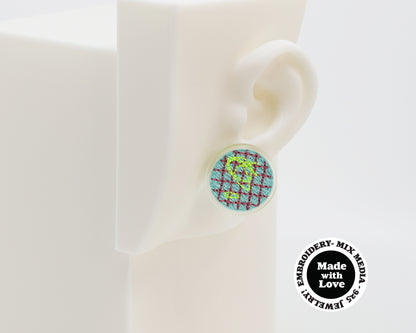 Asymmetrical Embroidery Note #A003 Earrings