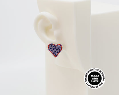 Embroidery Heart #A001 Earrings