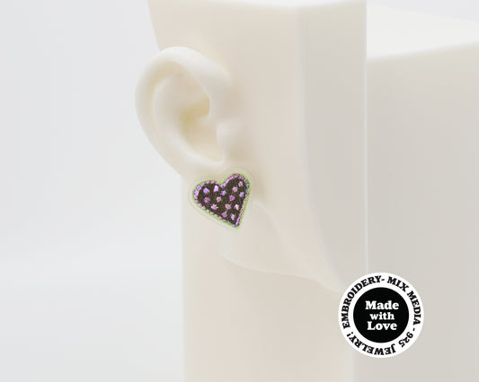 Embroidery Heart #A005 Earrings