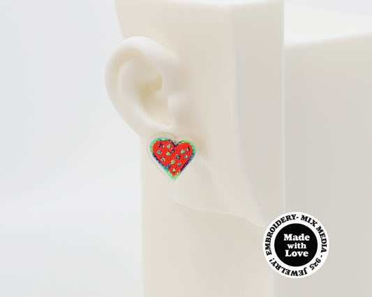 Embroidery Heart #A007 Earrings