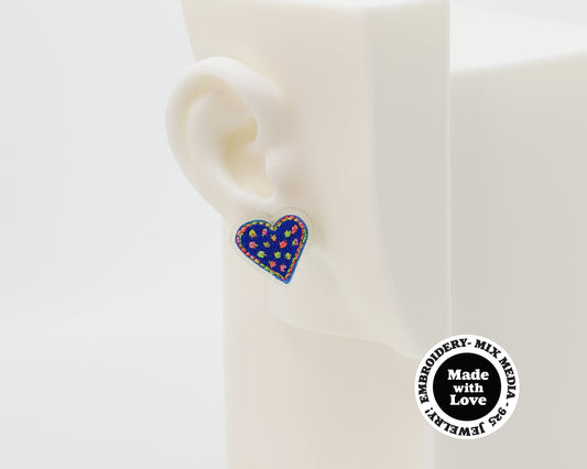 Embroidery Heart #A010 Earrings