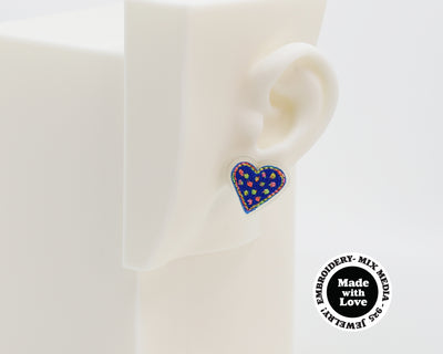 Embroidery Heart #A010 Earrings