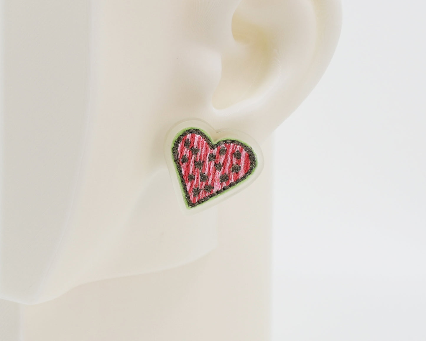 Embroidery Heart #A004 Earrings