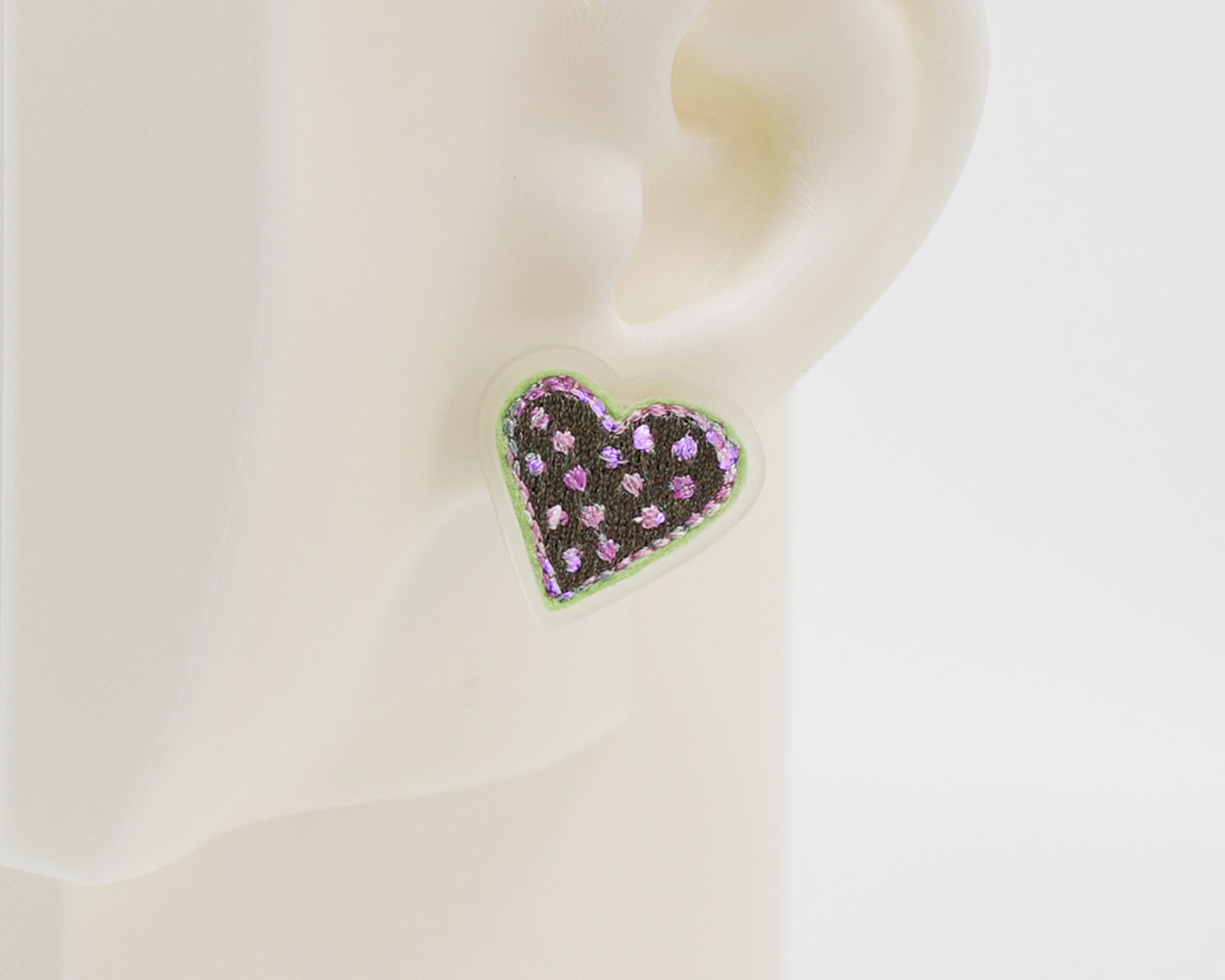 Embroidery Heart #A005 Earrings